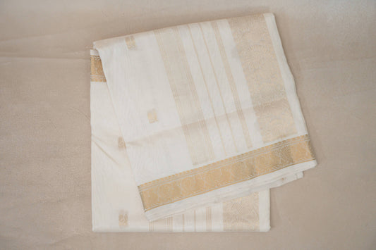 Cream Vegan Silk Cotton Saree by Shreenivas Silks