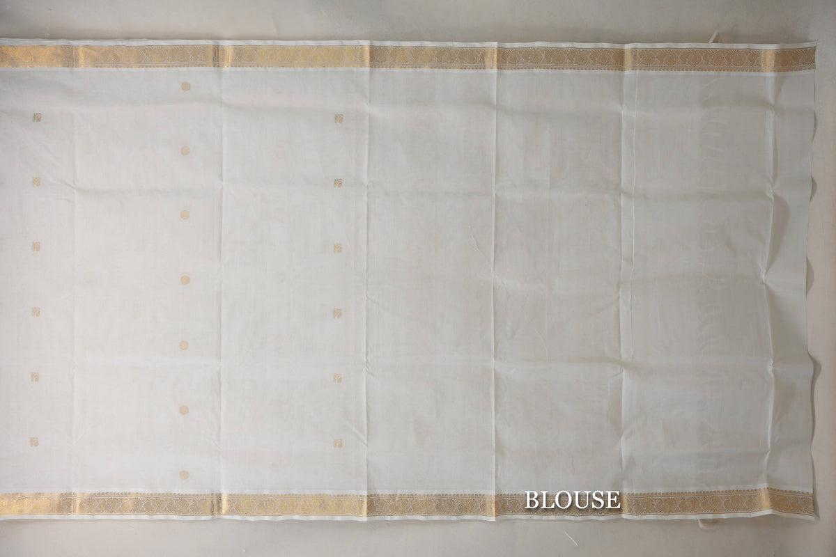 Cream Vegan Silk Cotton Saree by Shreenivas Silks blouse