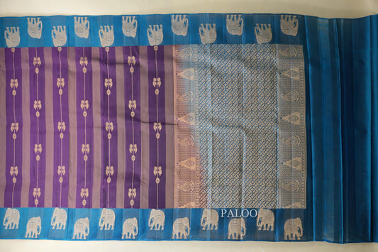 Deep Violet Light Weight Kanjivaram Silk Saree  paloo