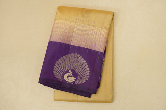 folded Sandal Beige Light Weight Kanjivaram Silk Saree