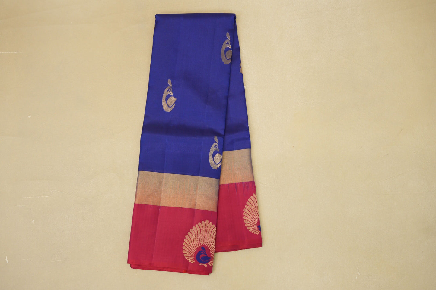 Deep Blue with Rani Pink Borders Light Weight Kanjivaram Silk Saree  online