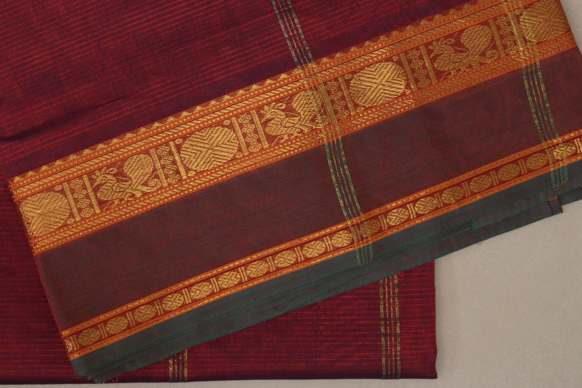 Dual Tone of Red & Blue Grey Vegan Silk Cotton Saree by Shreenivas Silks  border