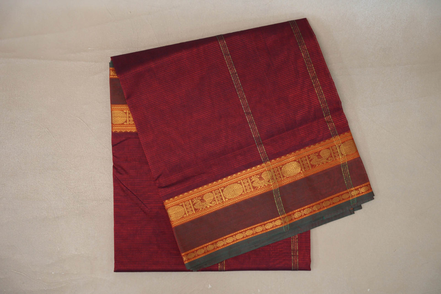 Dual Tone of Red & Blue Grey Vegan Silk Cotton Saree by Shreenivas Silks 