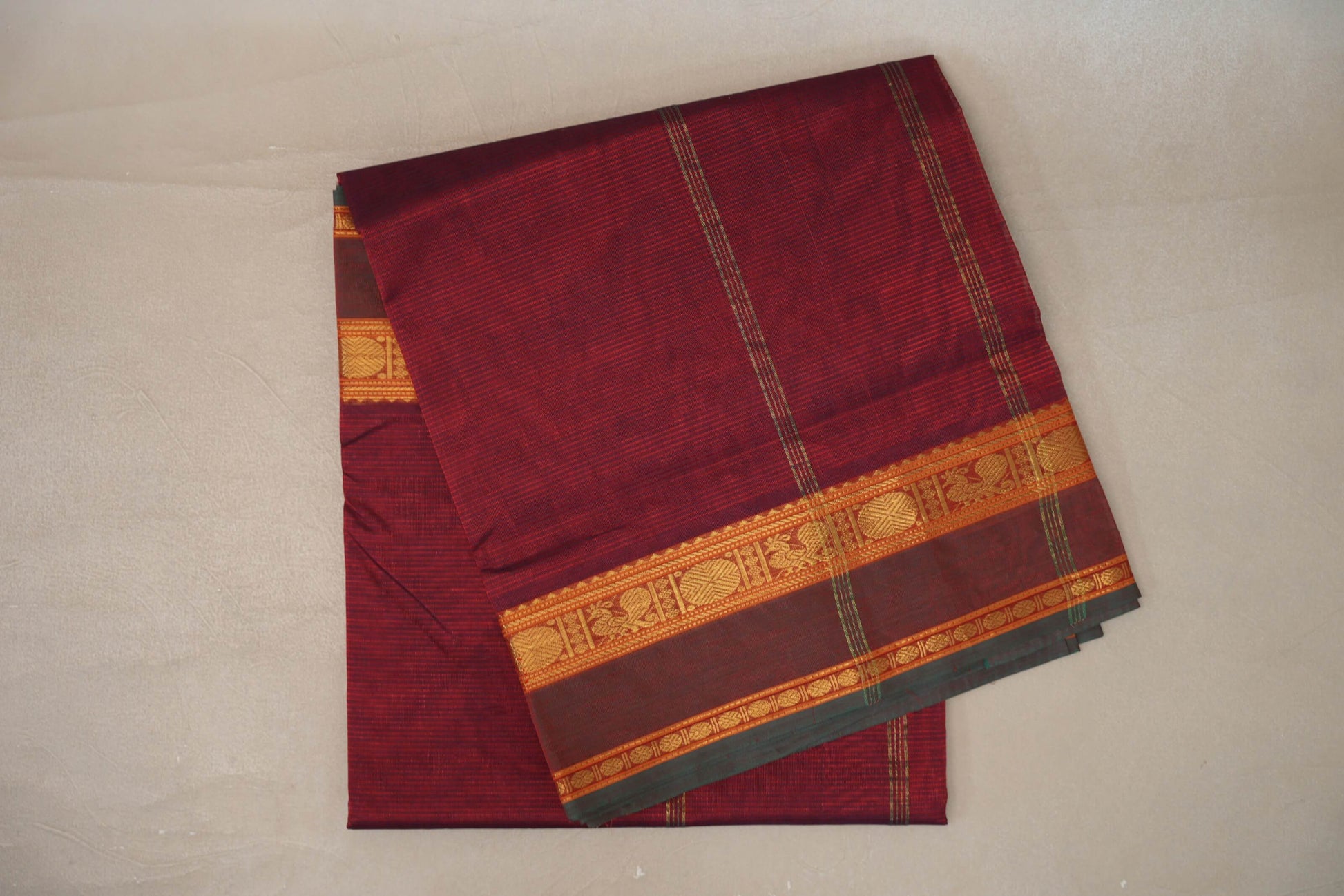 Dual Tone of Red & Blue Grey Vegan Silk Cotton Saree by Shreenivas Silks 