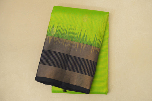 folded Parrot Green Light Weight Kanjivaram Silk Saree