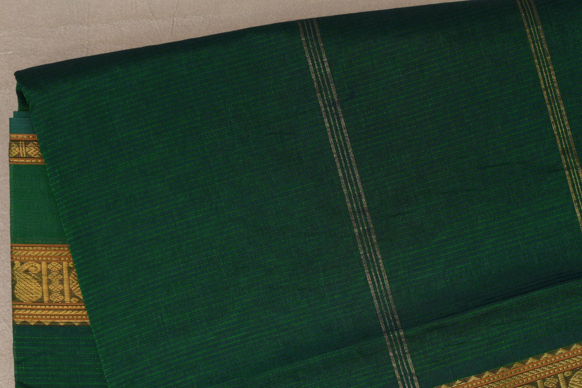 Deep Emerald Green Vegan Silk Cotton Saree by Shreenivas Silks  body