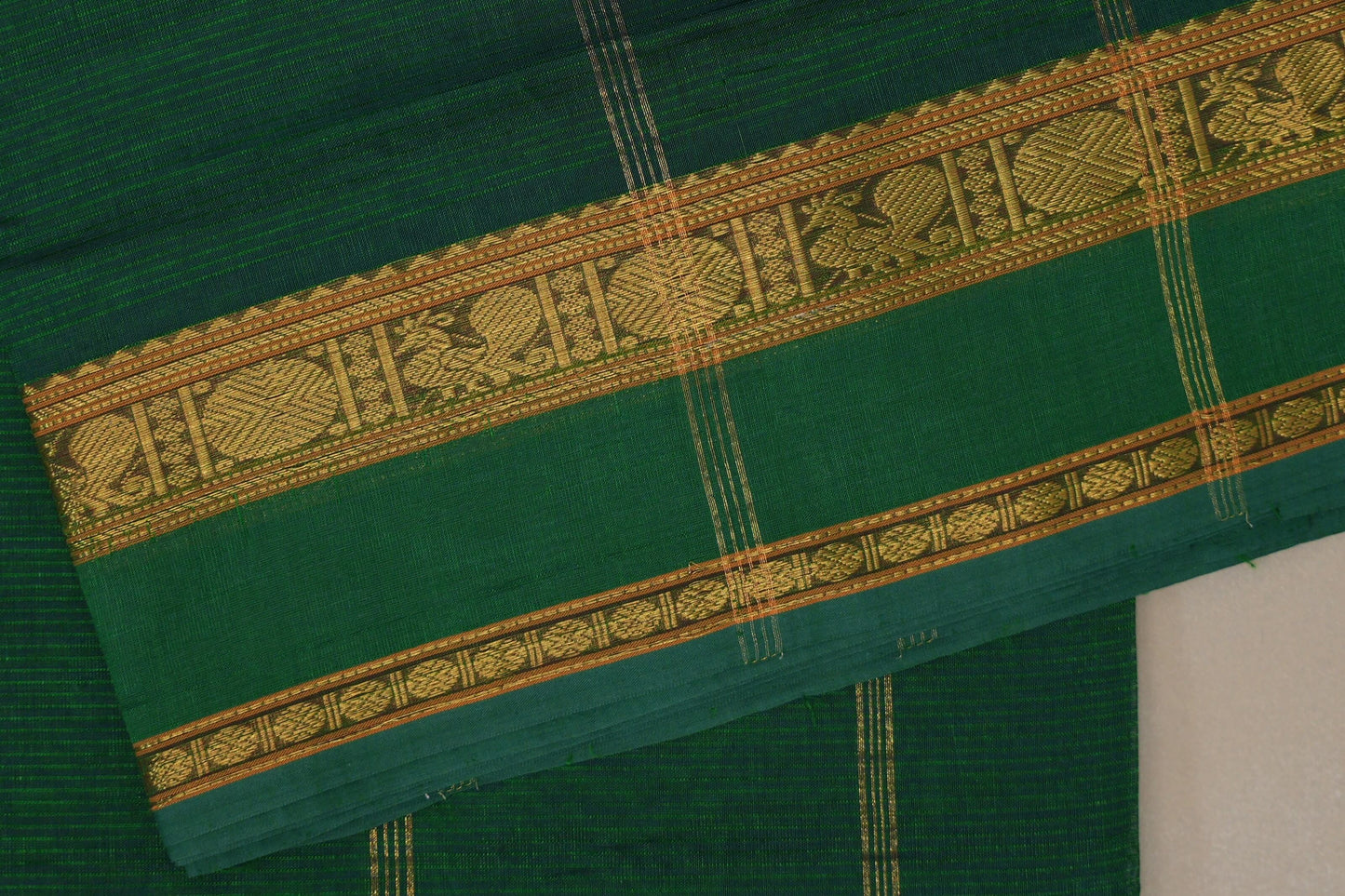 Deep Emerald Green Vegan Silk Cotton Saree by Shreenivas Silks border
