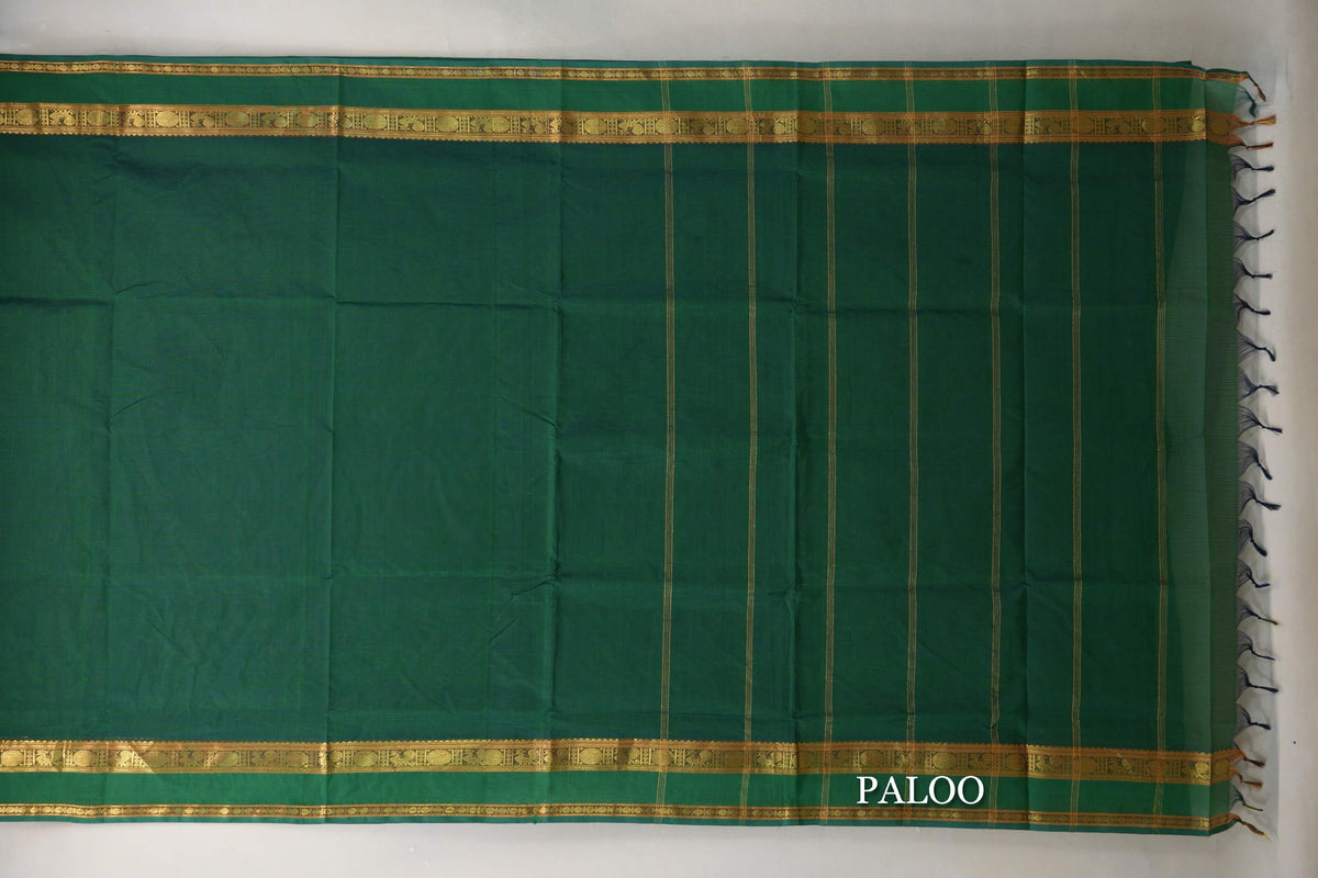 Deep Emerald Green Vegan Silk Cotton Saree by Shreenivas Silks paloo