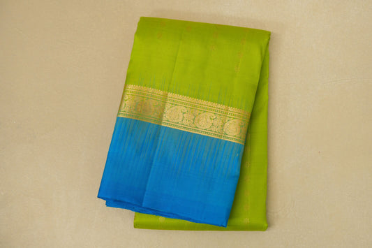 folded Parrot Green Light Weight Kanjivaram Silk Saree
