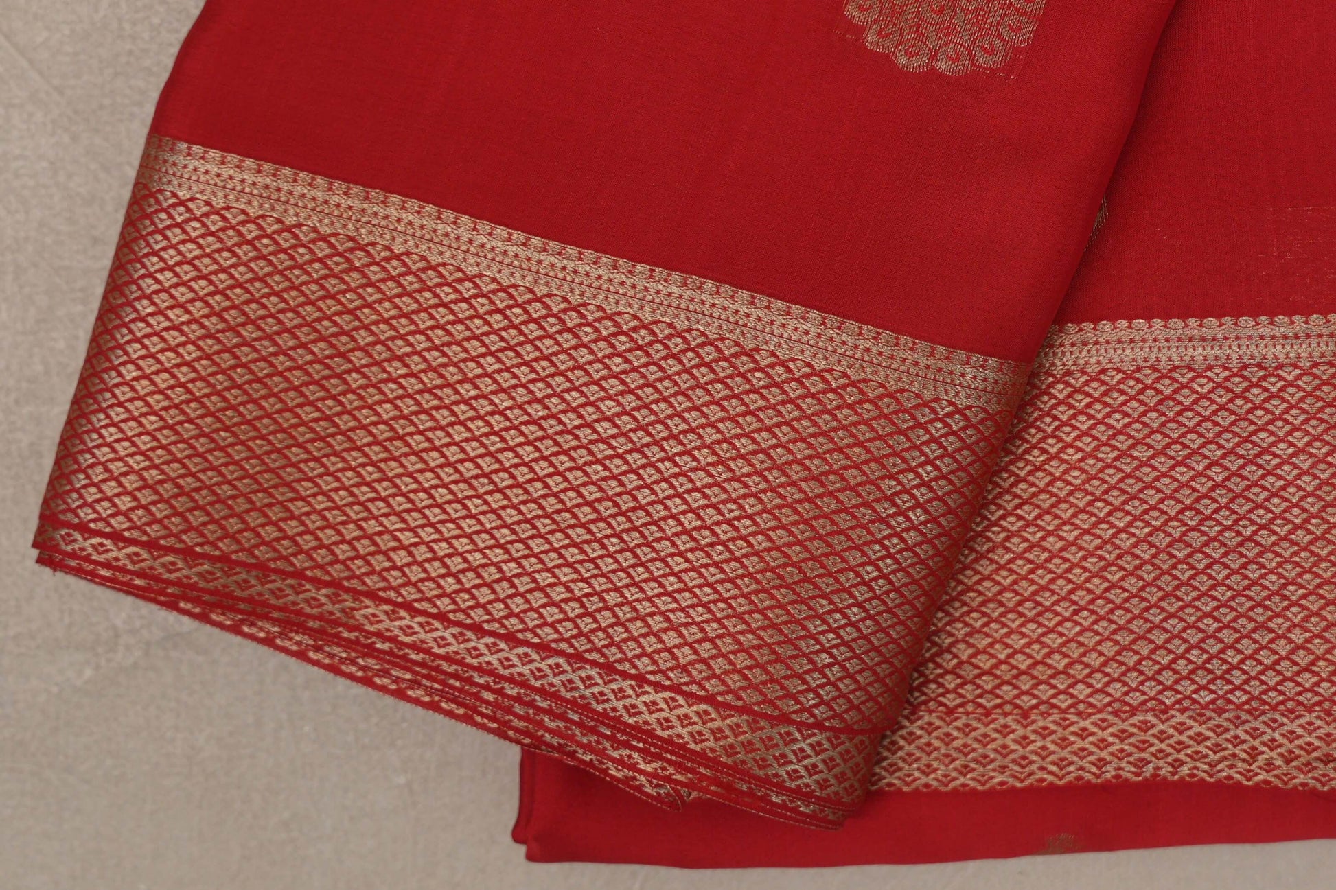 Bright Red Mysore Silk Saree by Shreenivas Silks border