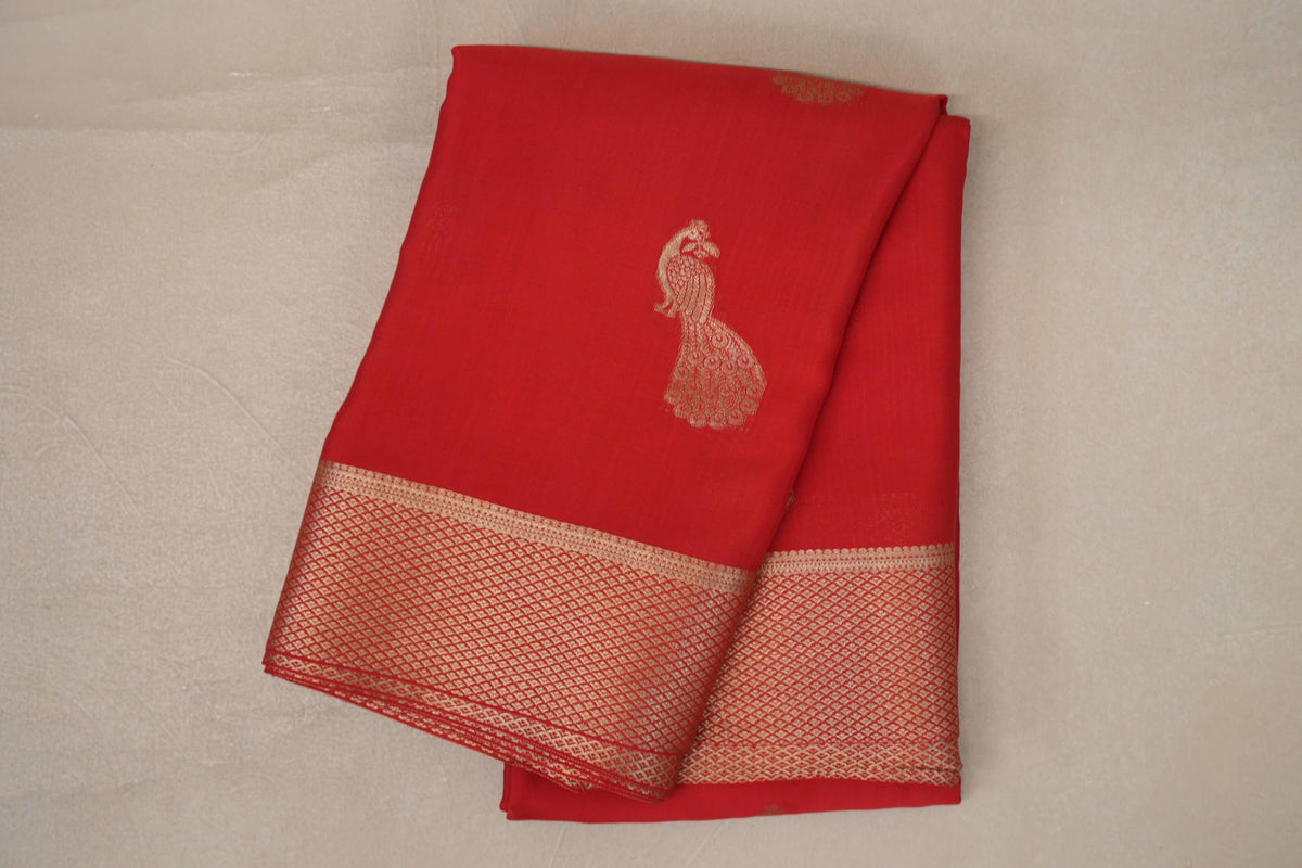Bright Red Mysore Silk Saree by Shreenivas Silks 