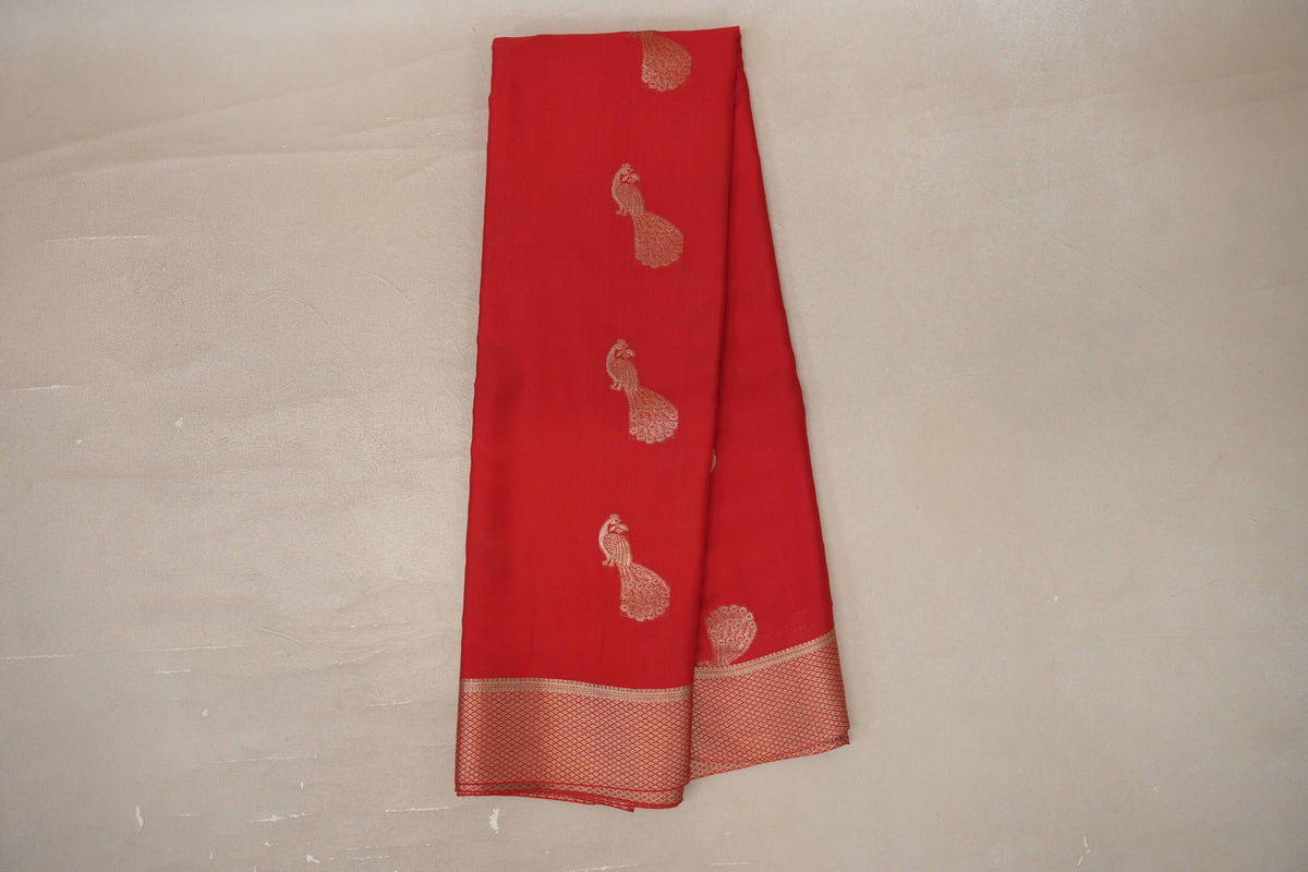 Bright Red Mysore Silk Saree by Shreenivas Silks 