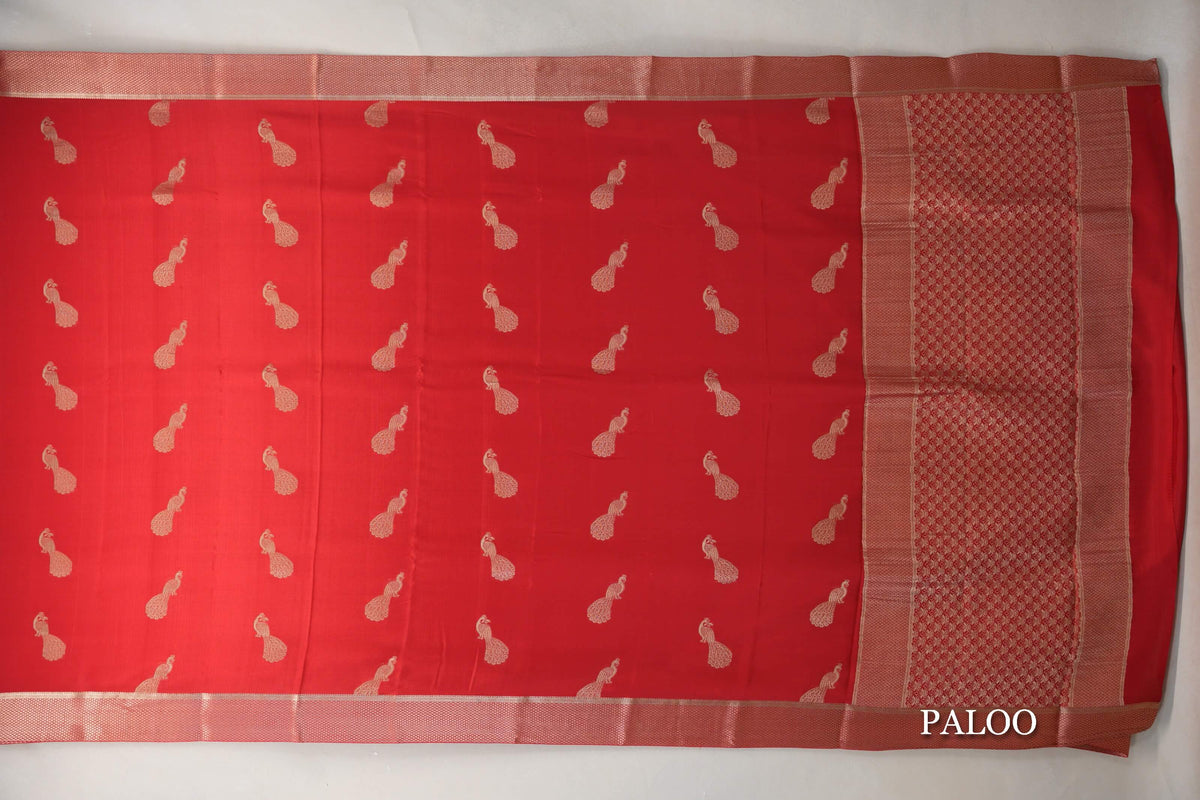 Bright Red Mysore Silk Saree by Shreenivas Silks paloo