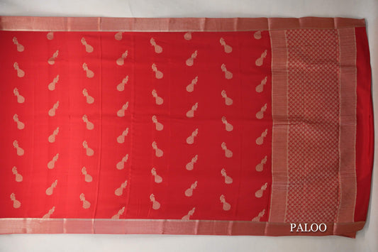 Bright Red Mysore Silk Saree by Shreenivas Silks paloo