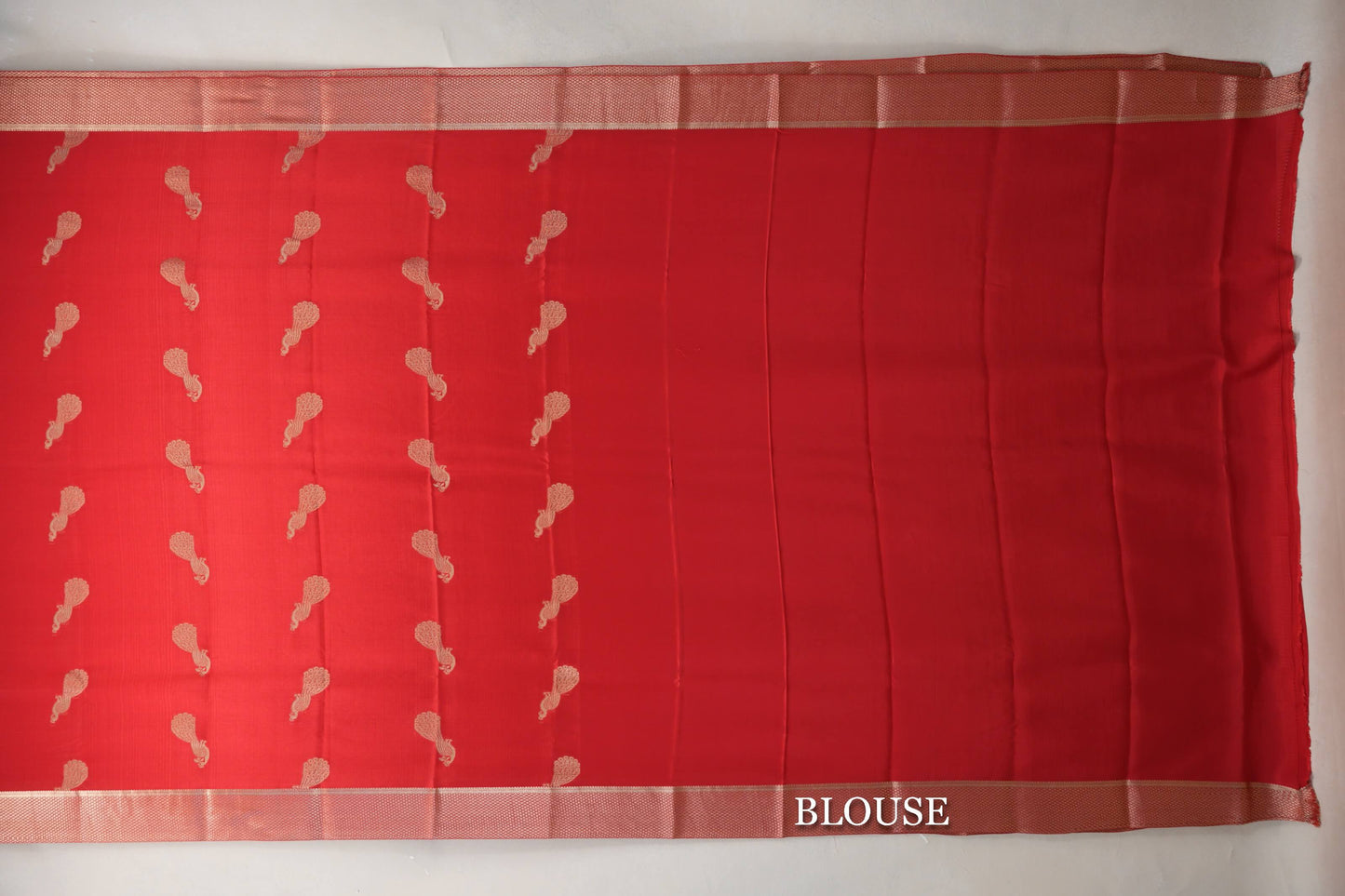 Bright Red Mysore Silk Saree by Shreenivas Silks blouse