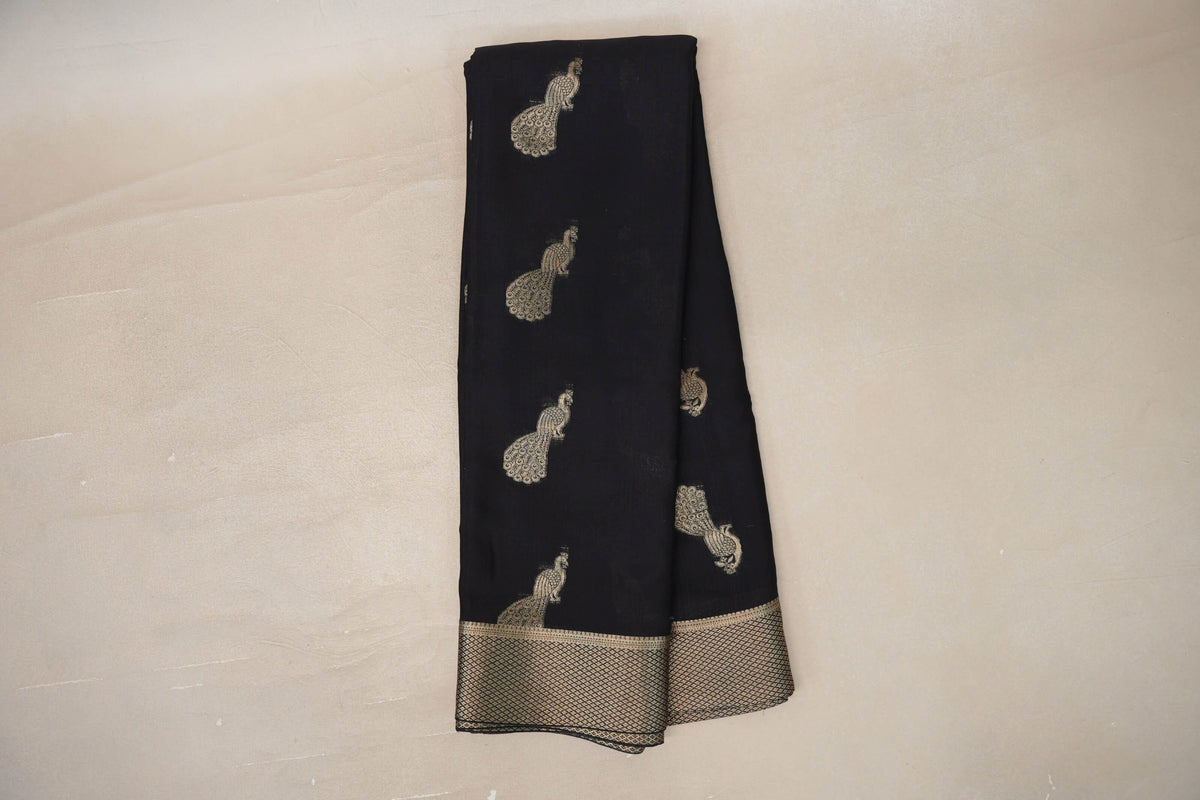 Black Mysore Silk Saree by Shreenivas Silks