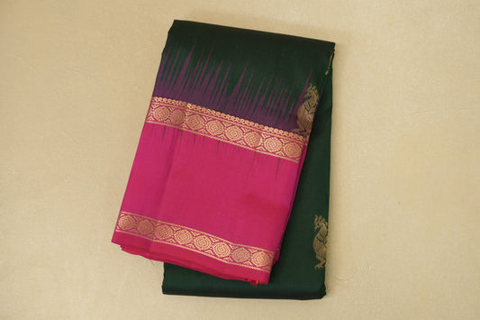 Dark Bottle Green Light Weight Kanjivaram Silk Saree