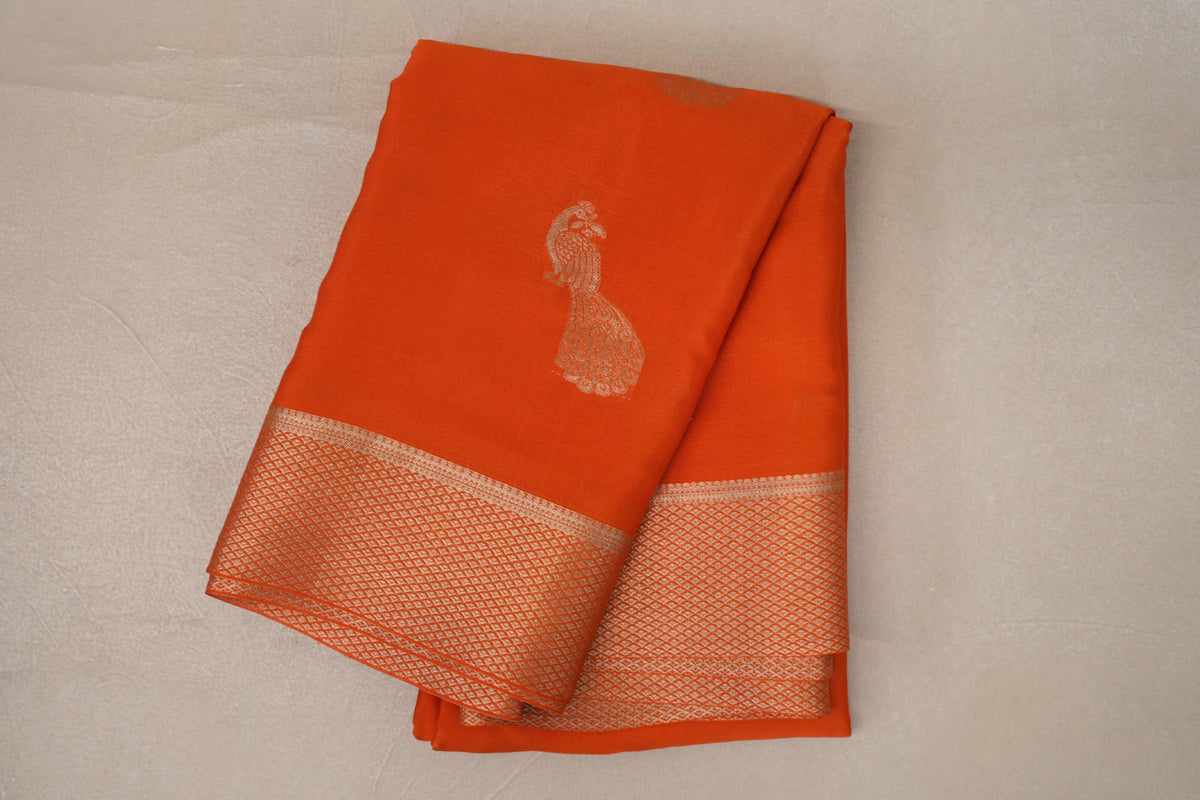 Burnt Orange Mysore Silk Saree by Shreenivas Silks 