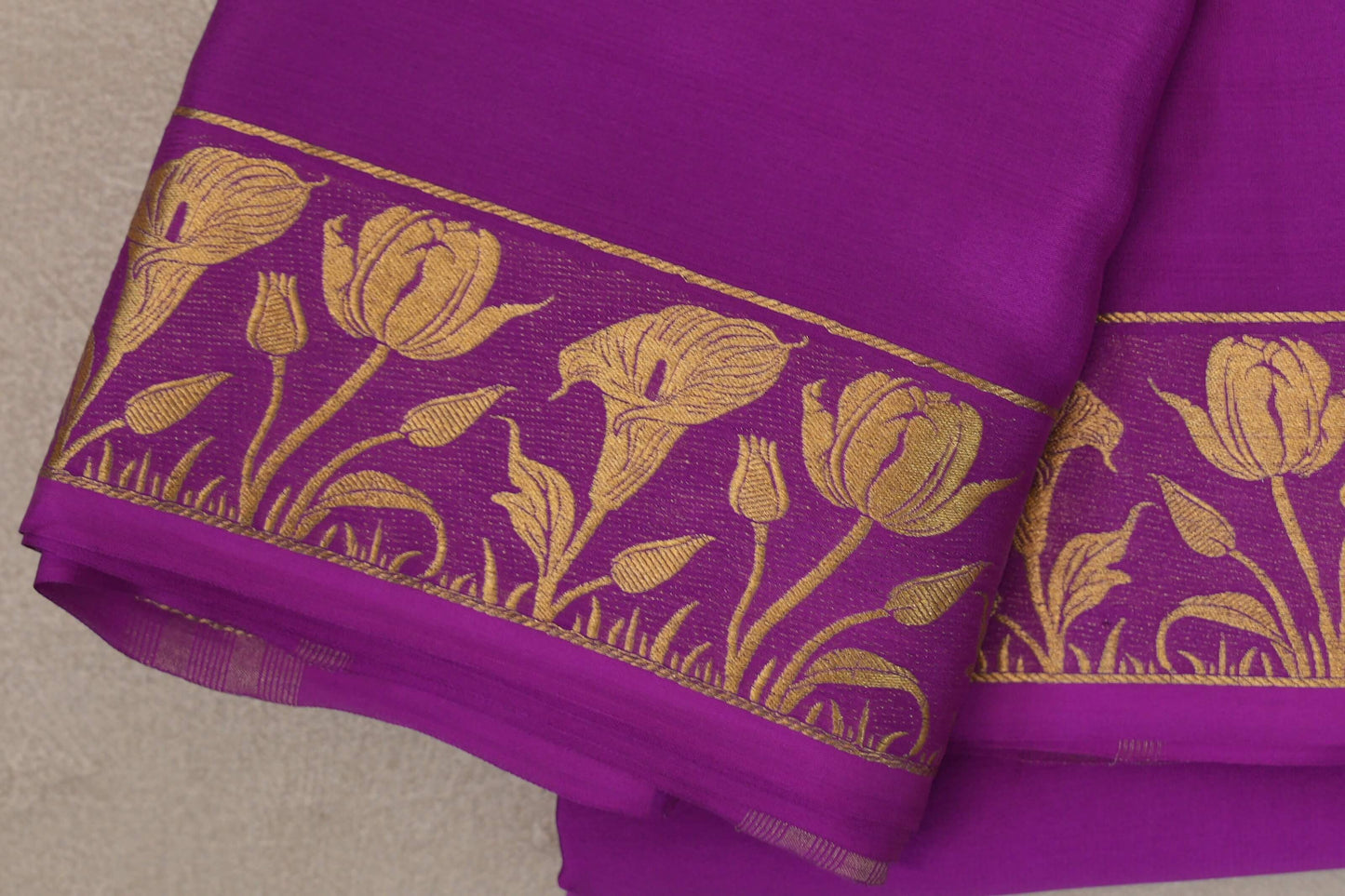 Magenta Purple Mysore Silk Saree by Shreenivas Silks border