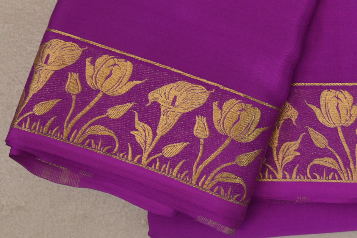 Magenta Purple Mysore Silk Saree by Shreenivas Silks border