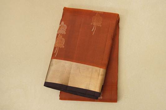 folded Rust Orange Light Weight Kanjivaram Silk Saree 