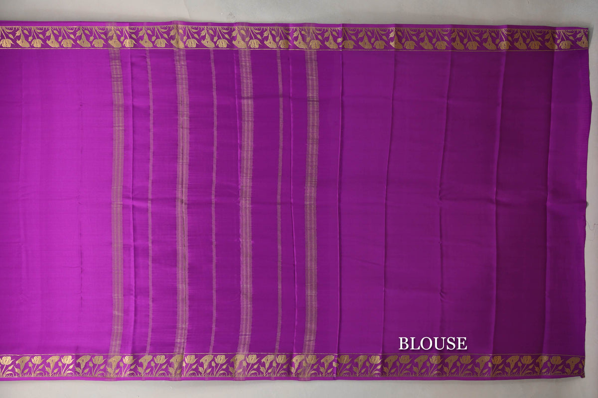 Magenta Purple Mysore Silk Saree by Shreenivas Silks blouse