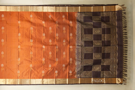 Rust Orange Light Weight Kanjivaram Silk Saree  paloo