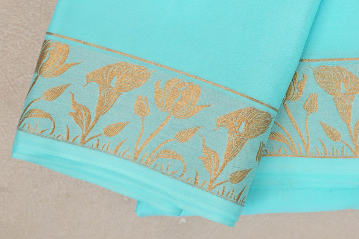 Light Aqua Blue Mysore Silk Saree by Shreenivas Silks border