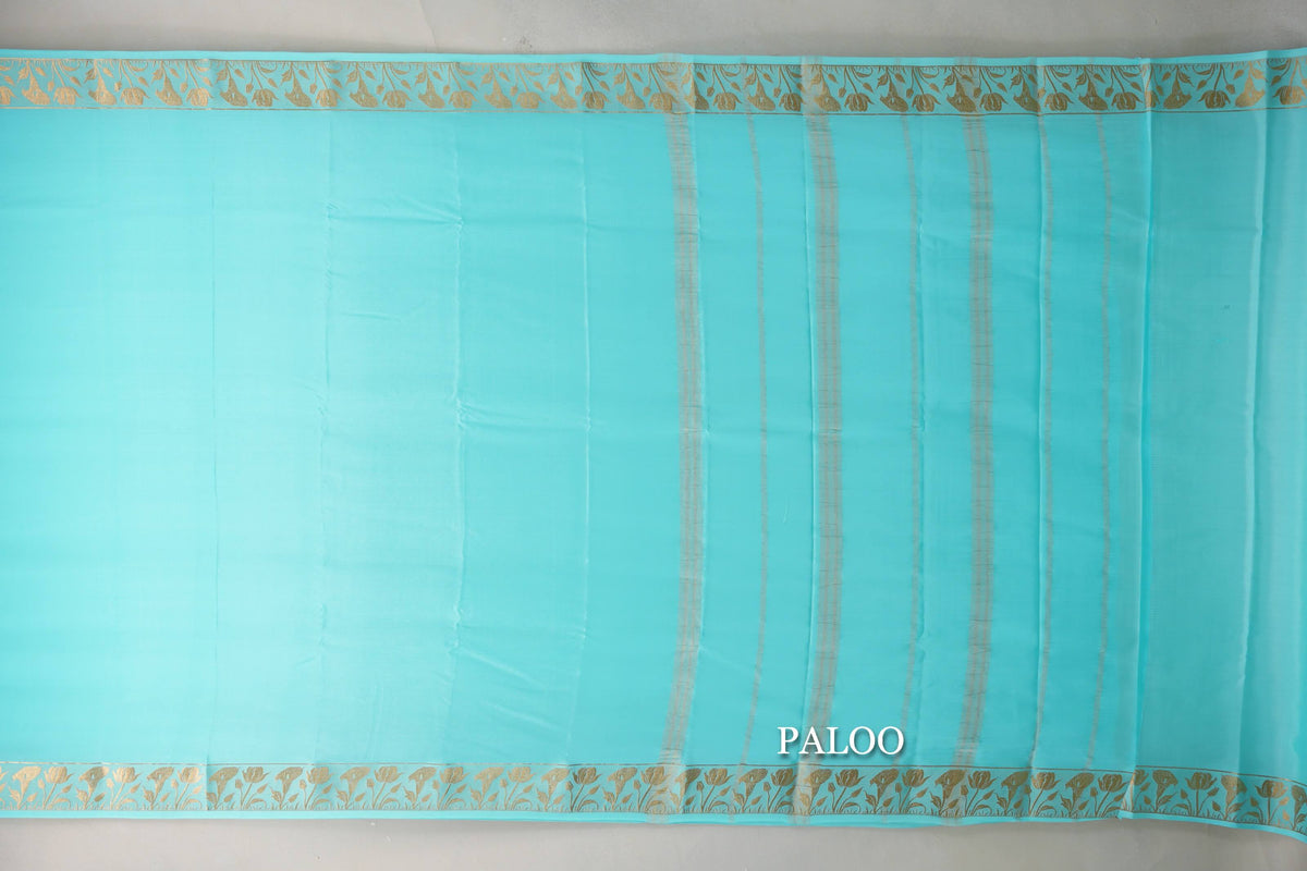 Light Aqua Blue Mysore Silk Saree by Shreenivas Silks paloo
