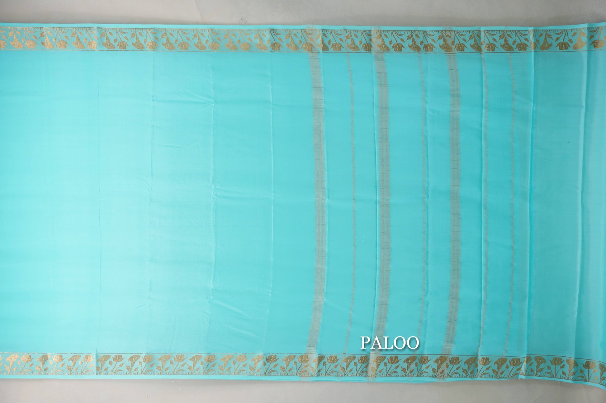Light Aqua Blue Mysore Silk Saree by Shreenivas Silks paloo