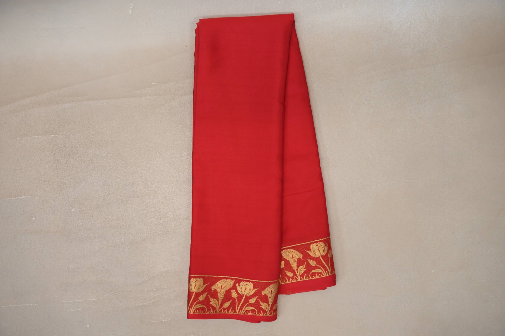 Tomato Red Blue Mysore Silk Saree by Shreenivas Silks
