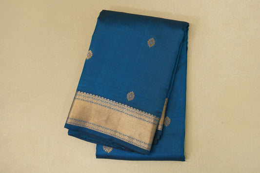 folded Peacock Blue Light Weight Kanjivaram Silk Saree
