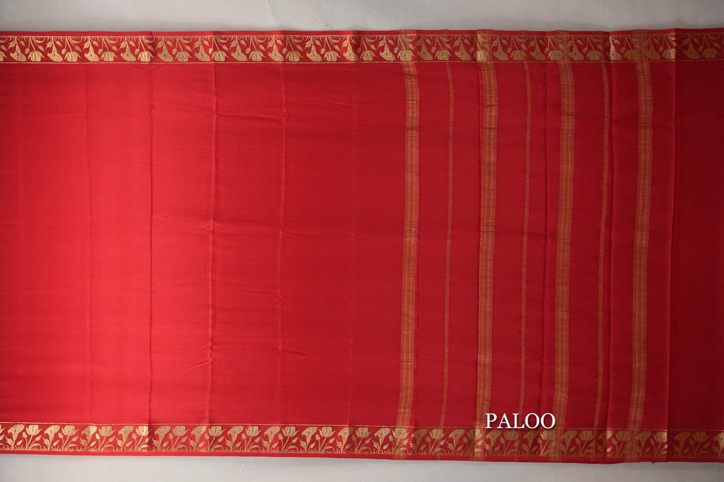 Tomato Red Blue Mysore Silk Saree by Shreenivas Silks