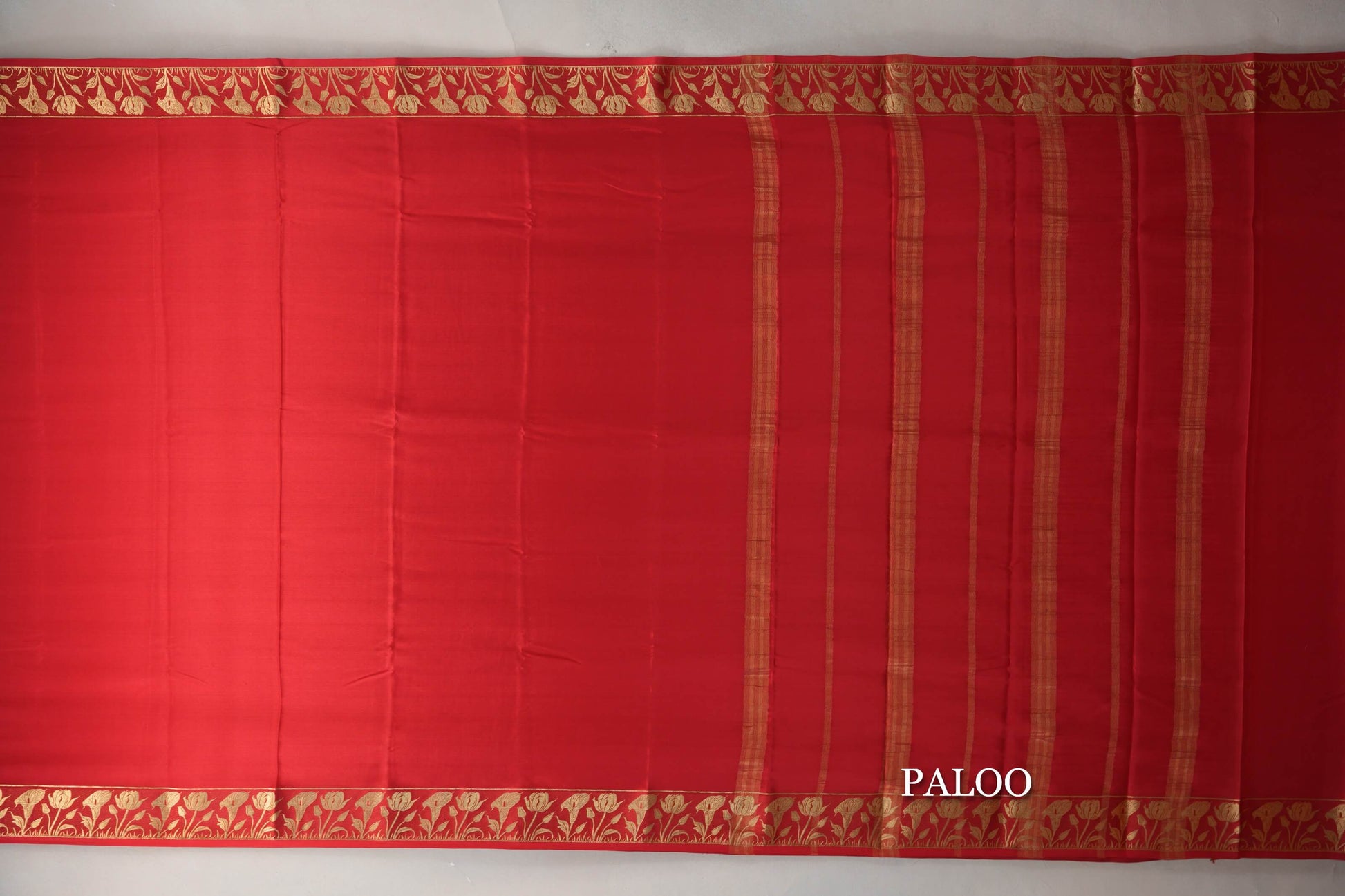 Tomato Red Blue Mysore Silk Saree by Shreenivas Silks