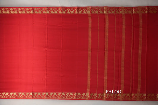 Tomato Red Blue Mysore Silk Saree by Shreenivas Silks