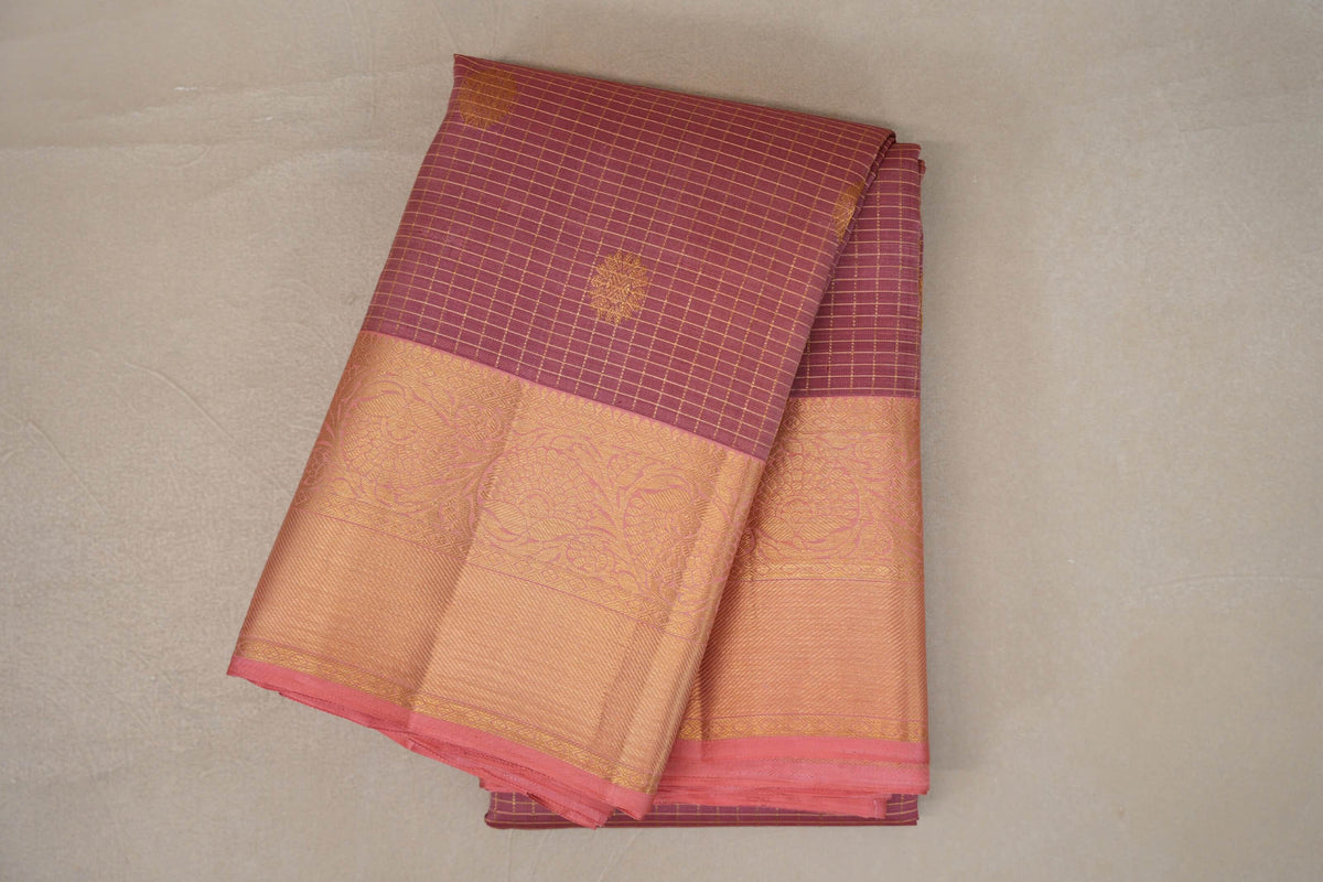 Onion Pink Vintage Kanjivaram Silk Saree by Shreenivas Silks