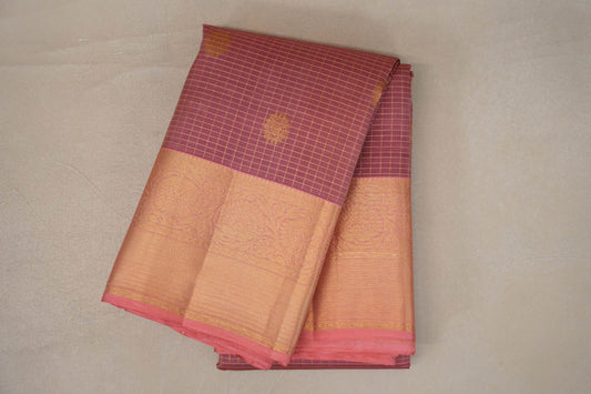 Onion Pink Vintage Kanjivaram Silk Saree by Shreenivas Silks