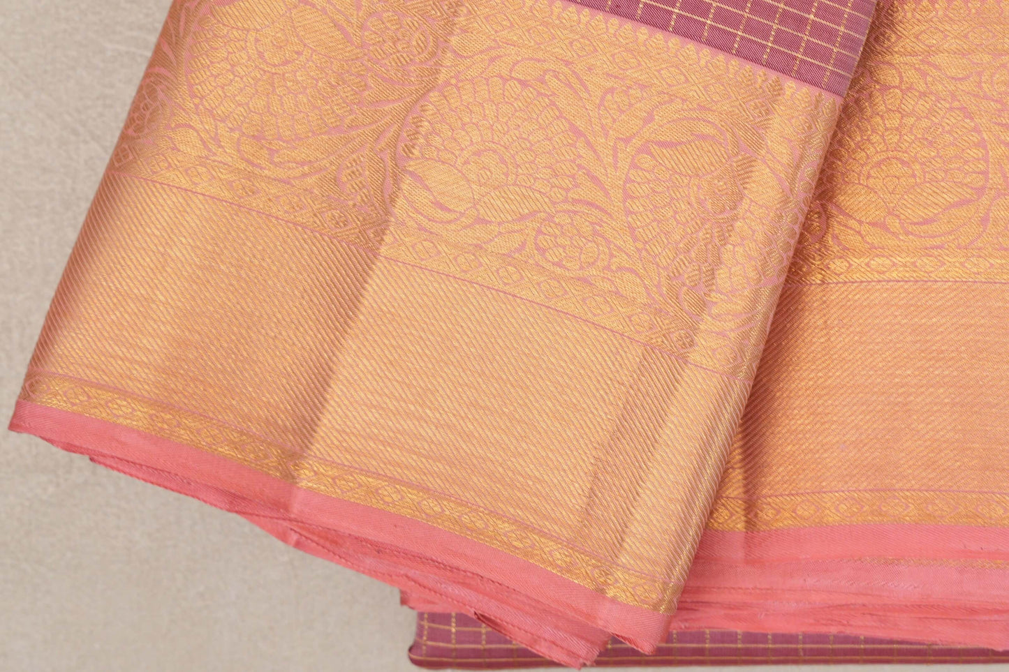 Onion Pink Vintage Kanjivaram Silk Saree by Shreenivas Silks border