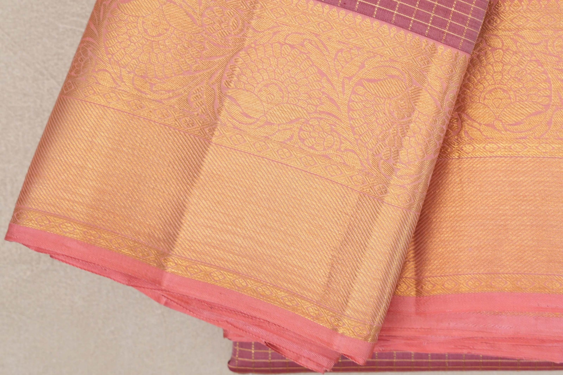 Onion Pink Vintage Kanjivaram Silk Saree by Shreenivas Silks border