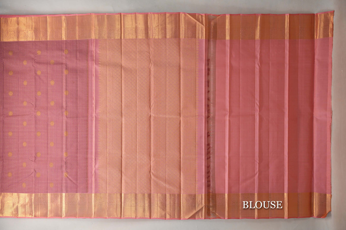 Onion Pink Vintage Kanjivaram Silk Saree by Shreenivas Silks blouse