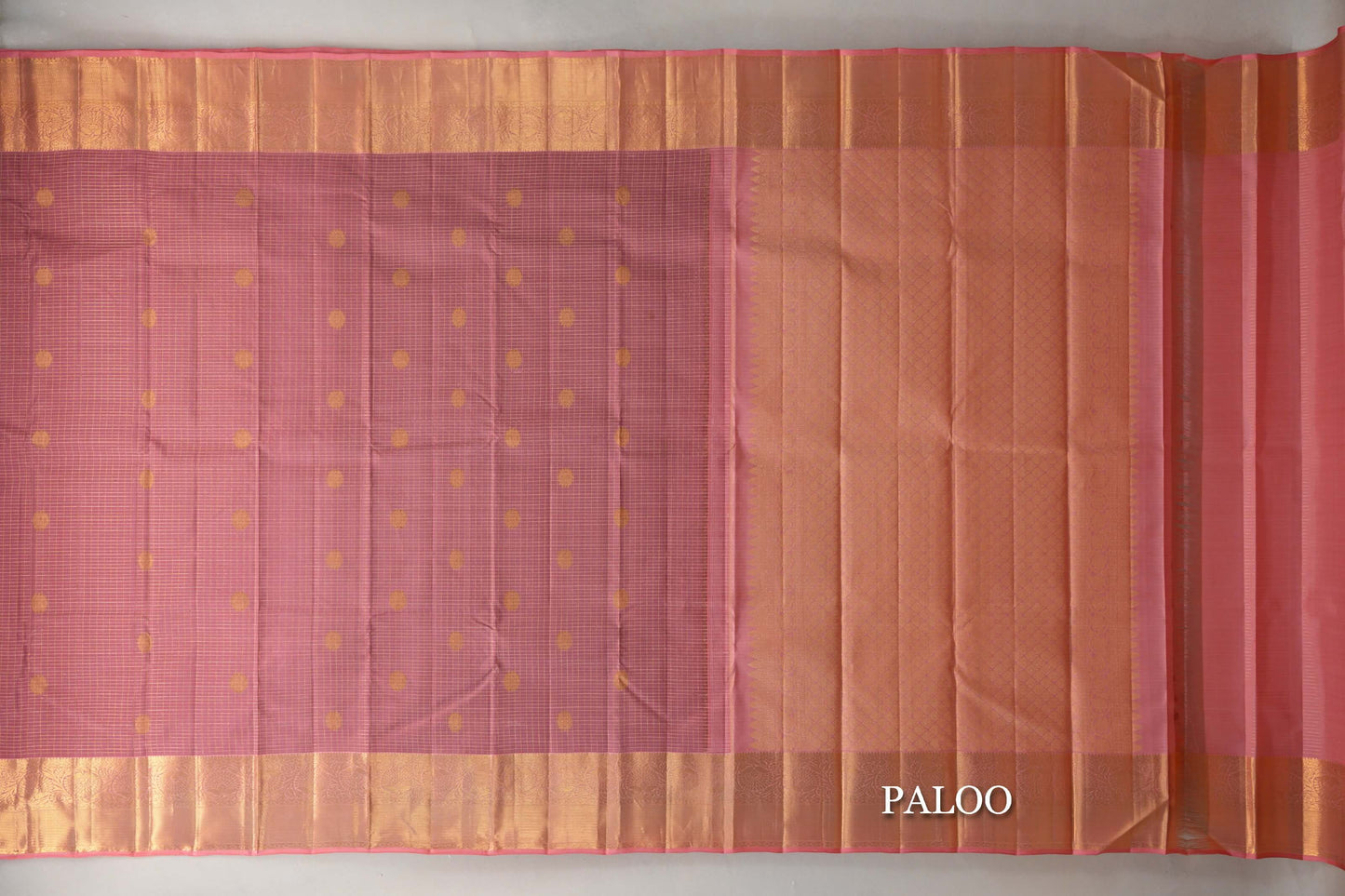 Onion Pink Vintage Kanjivaram Silk Saree by Shreenivas Silks paloo