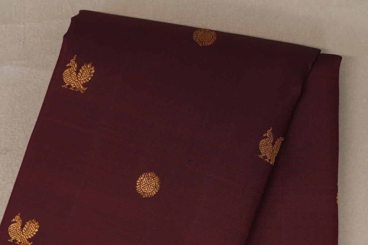 Deep maroon with Mustard Yellow Vintage Kanjivaram Silk Saree by Shreenivas Silks body