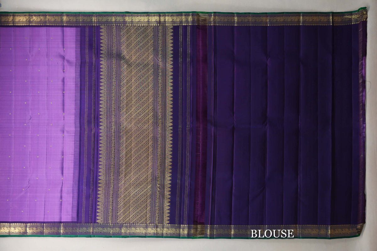 Lavender Purple with deep purple Vintage Kanjivaram Silk Saree by Shreenivas Silks blouse