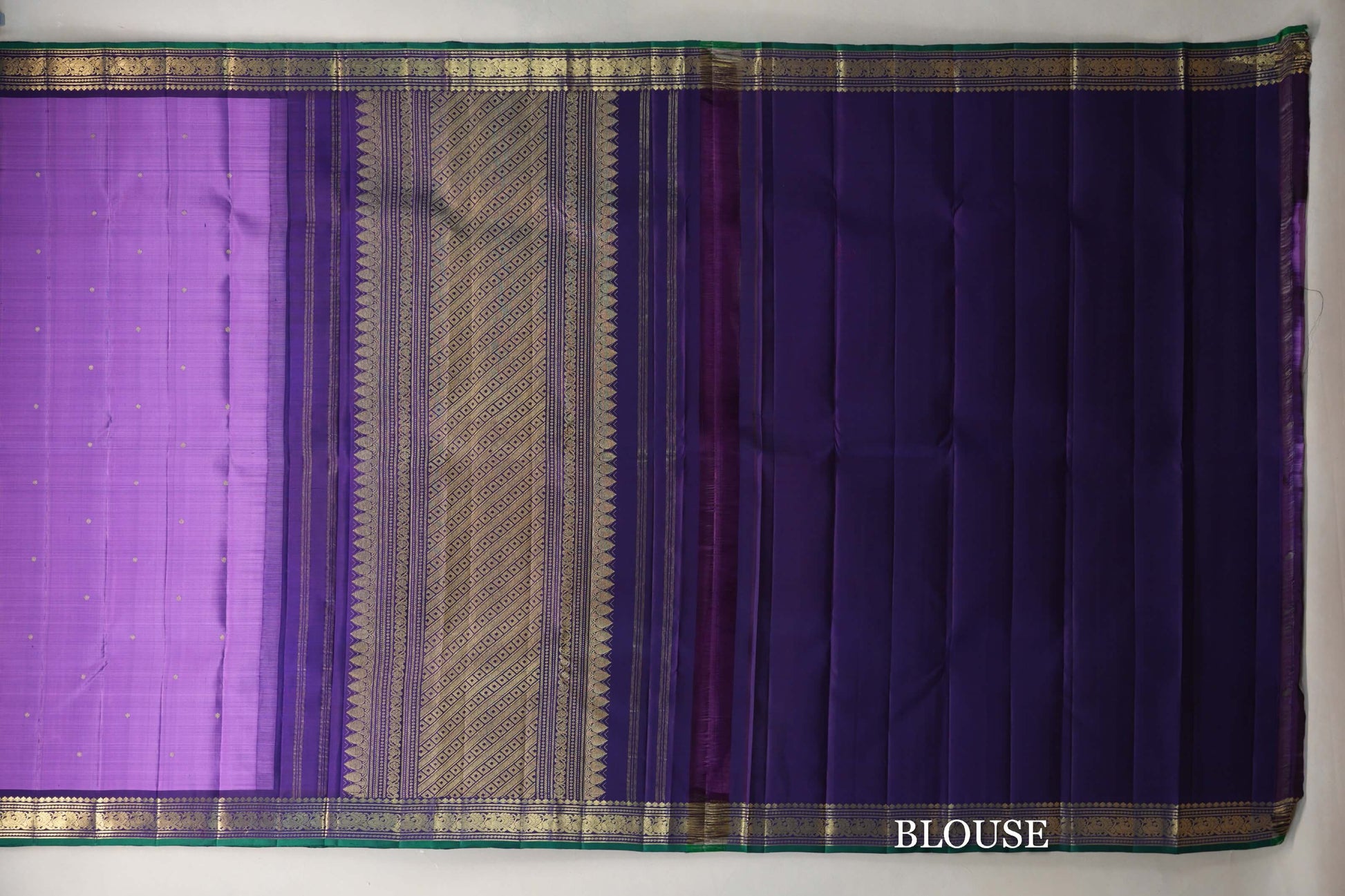 Lavender Purple with deep purple Vintage Kanjivaram Silk Saree by Shreenivas Silks blouse
