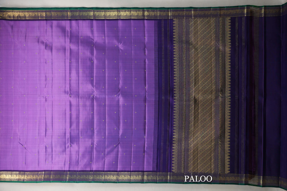 Lavender Purple with deep purple Vintage Kanjivaram Silk Saree by Shreenivas Silks  paloo