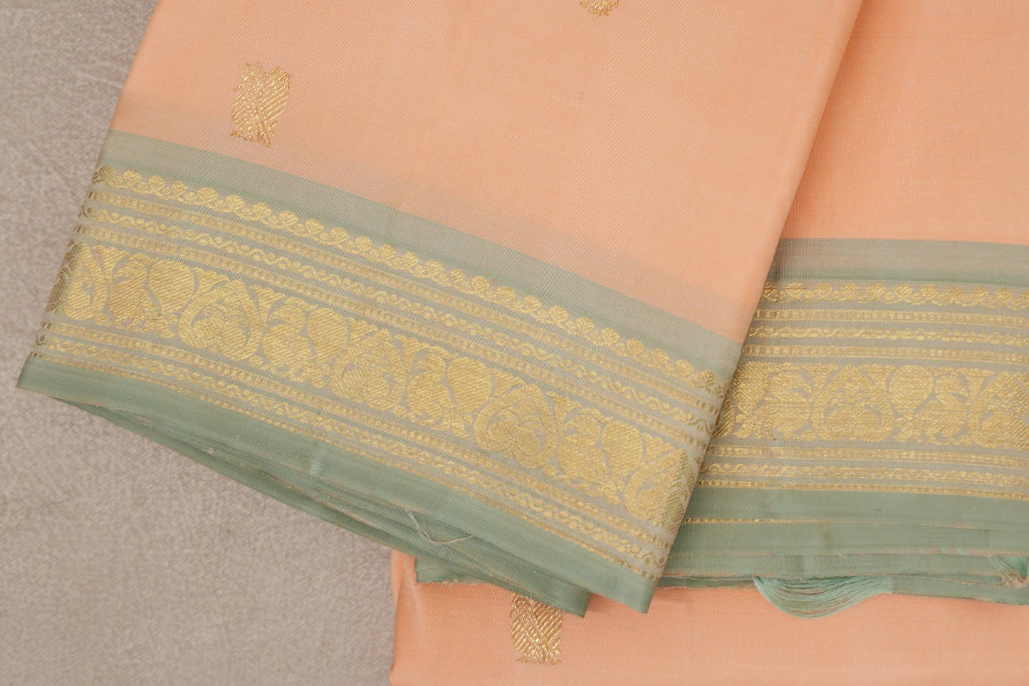 Light orange with Elaichi Green Vintage Kanjivaram Silk Saree by Shreenivas Silks border