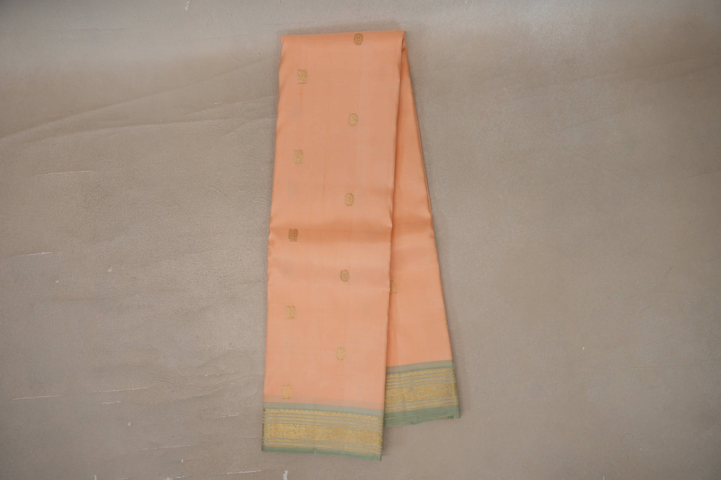 Light orange with Elaichi Green Vintage Kanjivaram Silk Saree by Shreenivas Silks 