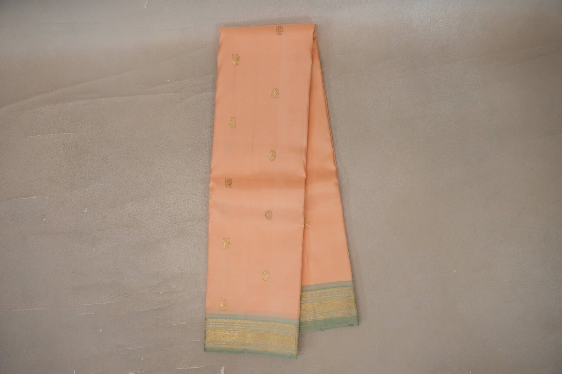 Light orange with Elaichi Green Vintage Kanjivaram Silk Saree by Shreenivas Silks 