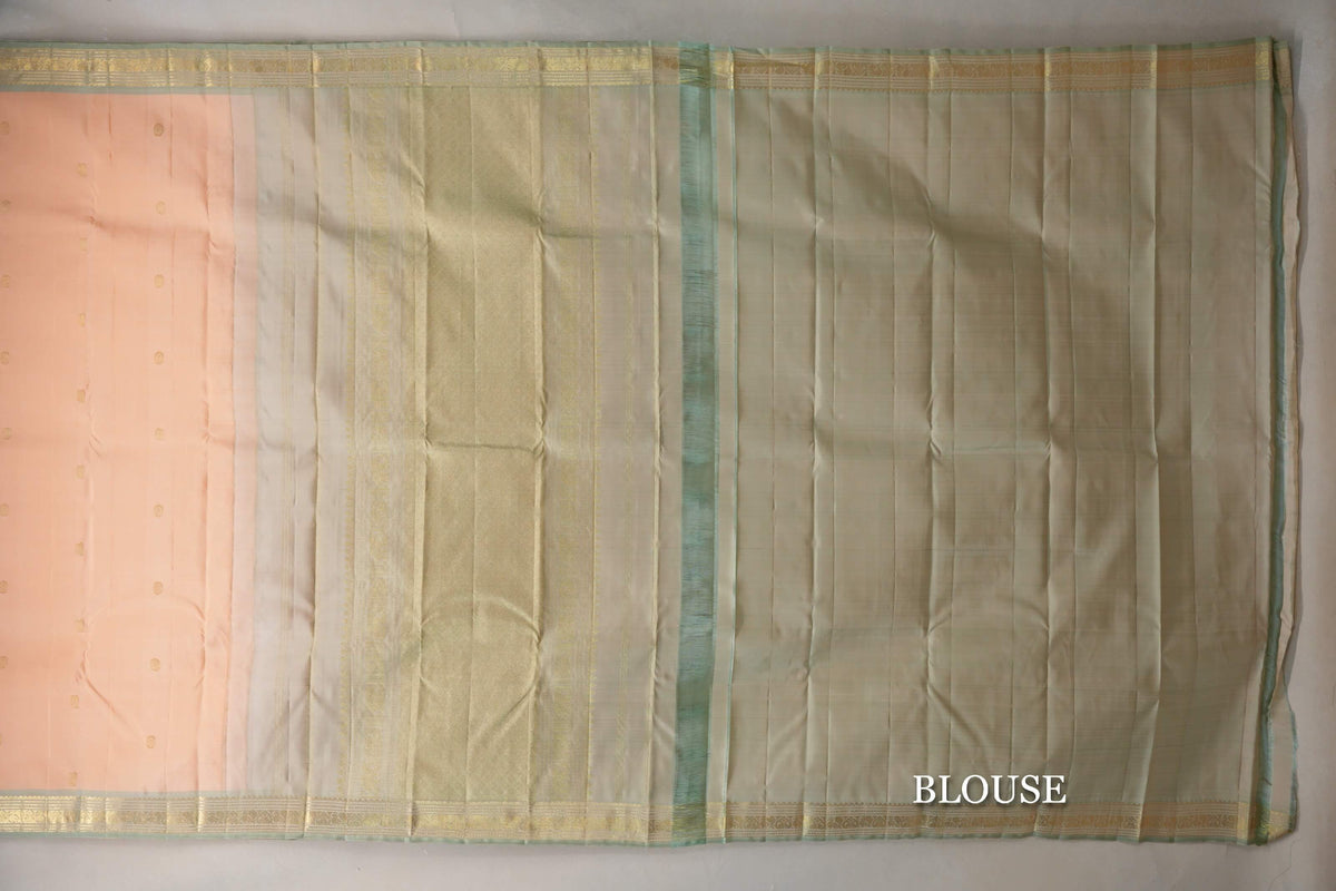 Light orange with Elaichi Green Vintage Kanjivaram Silk Saree by Shreenivas Silks PSSR0110011