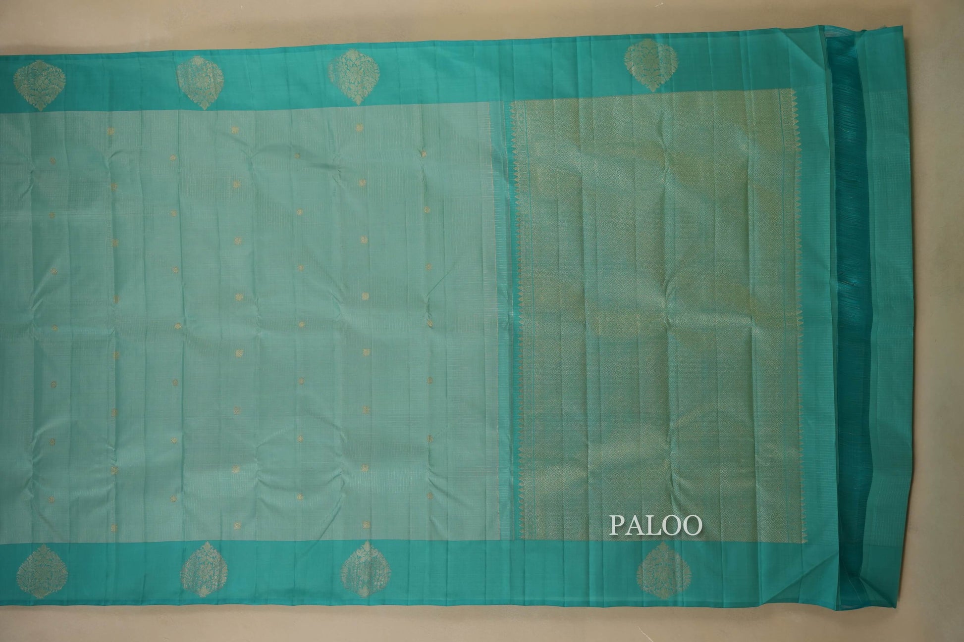 Light Sky Blue Kanjivaram Silk Saree paloo